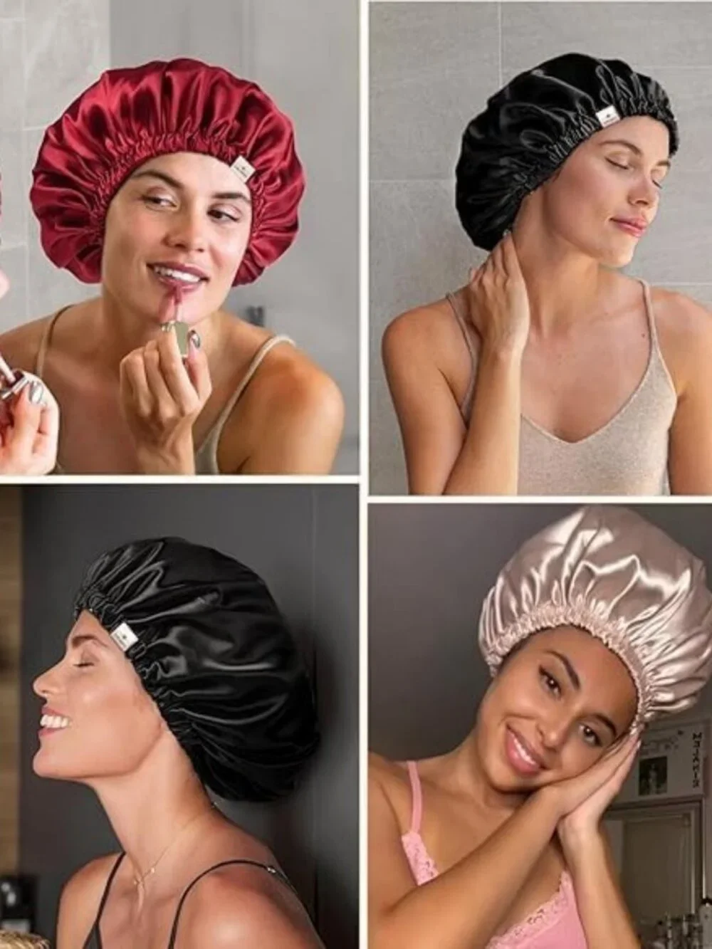 Silk Satin Bonnet for Sleeping, Adjustable Double Layer Hair Wrap for Curly Hair